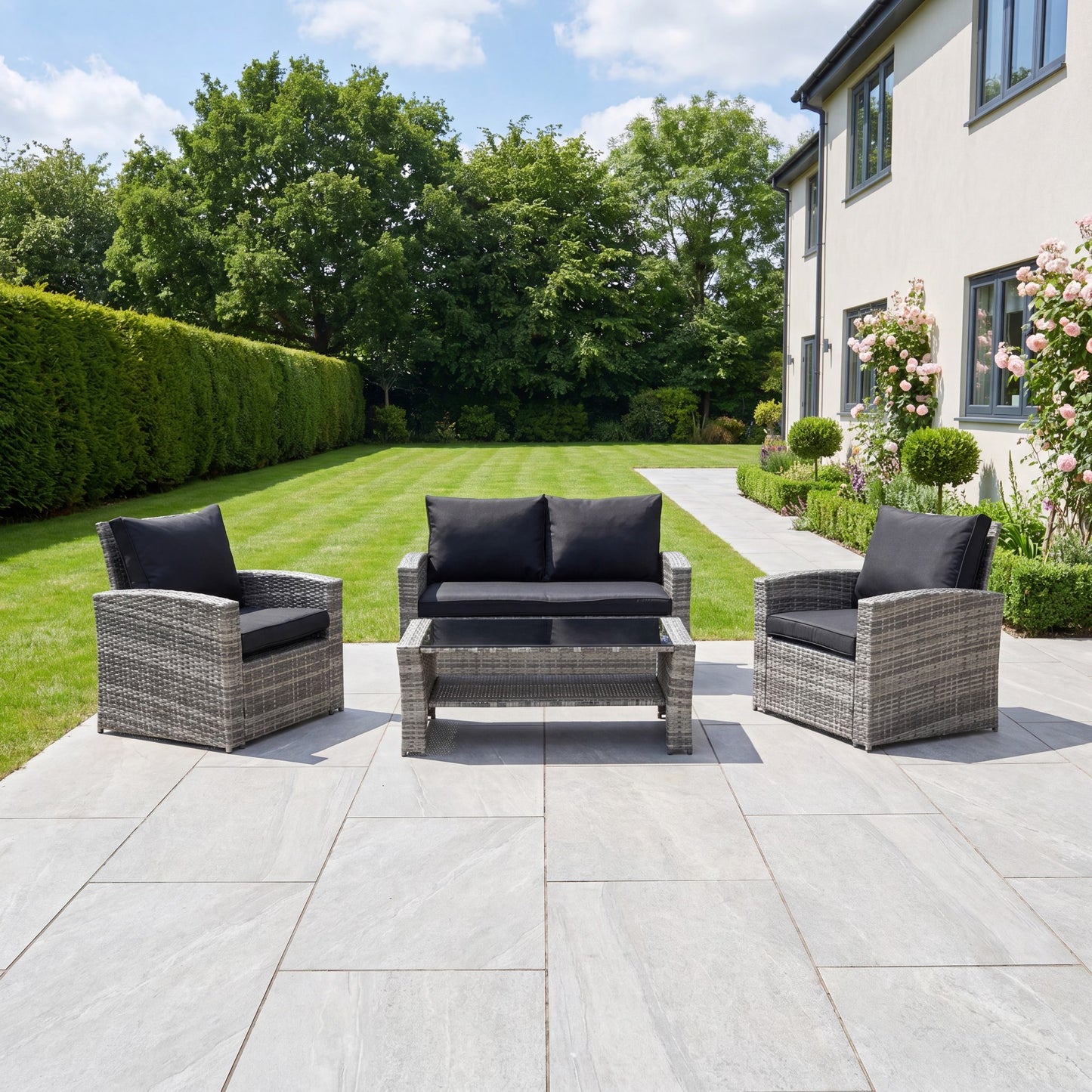 Pallini 4 Piece Rattan Patio Set - Black & Grey