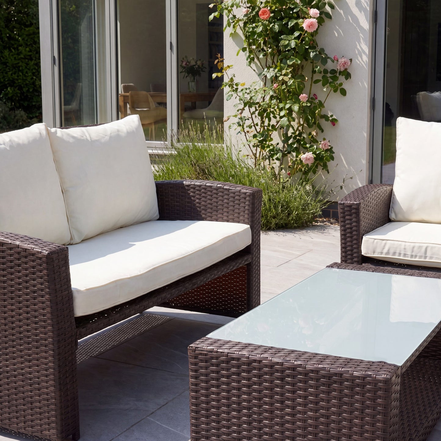 Dovera 6 Seat Rattan Patio Set - Brown & Cream
