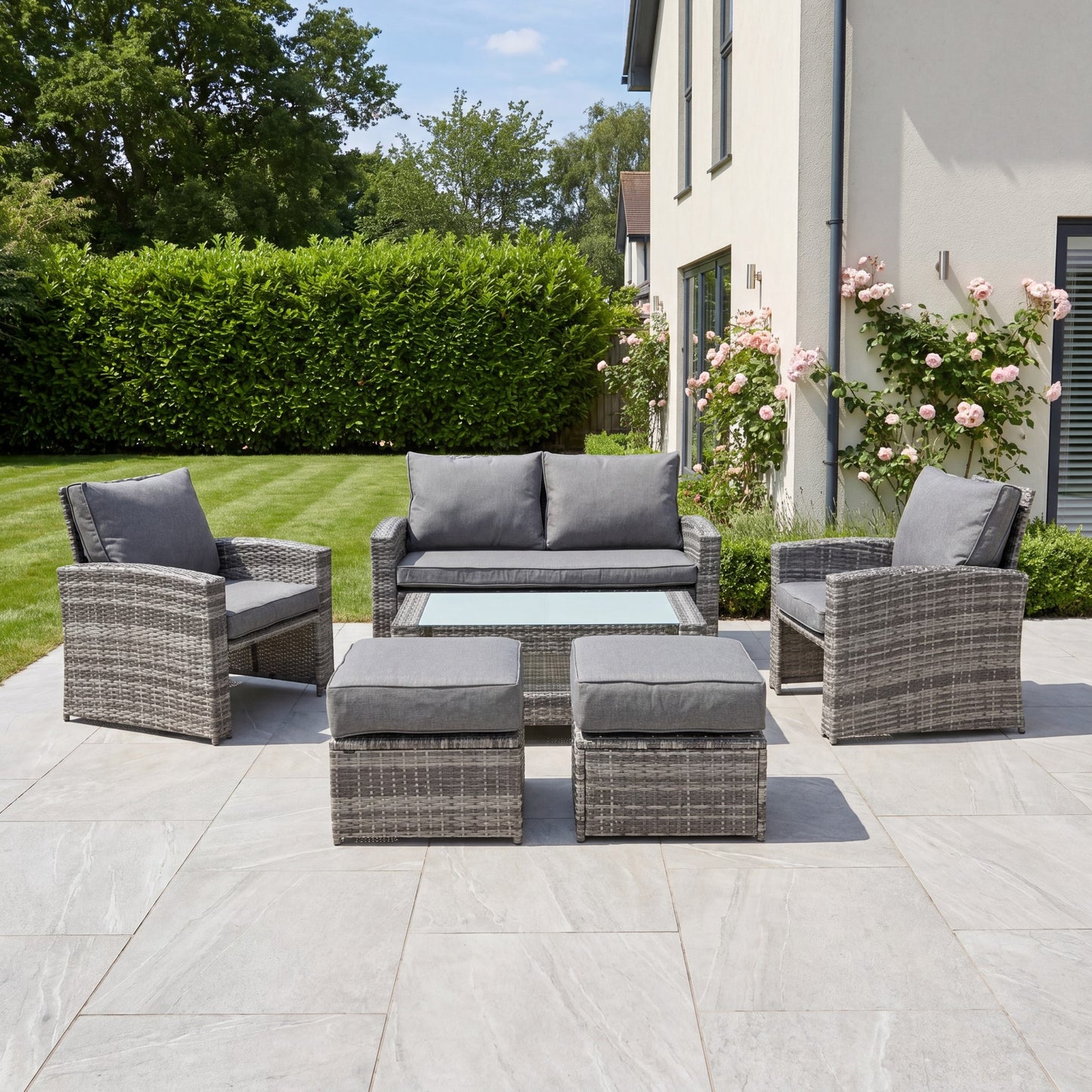 Dovera 6 Seat Rattan Patio Set - Grey