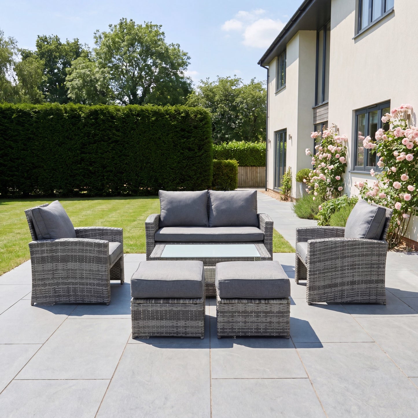 Dovera 6 Seat Rattan Patio Set - Grey