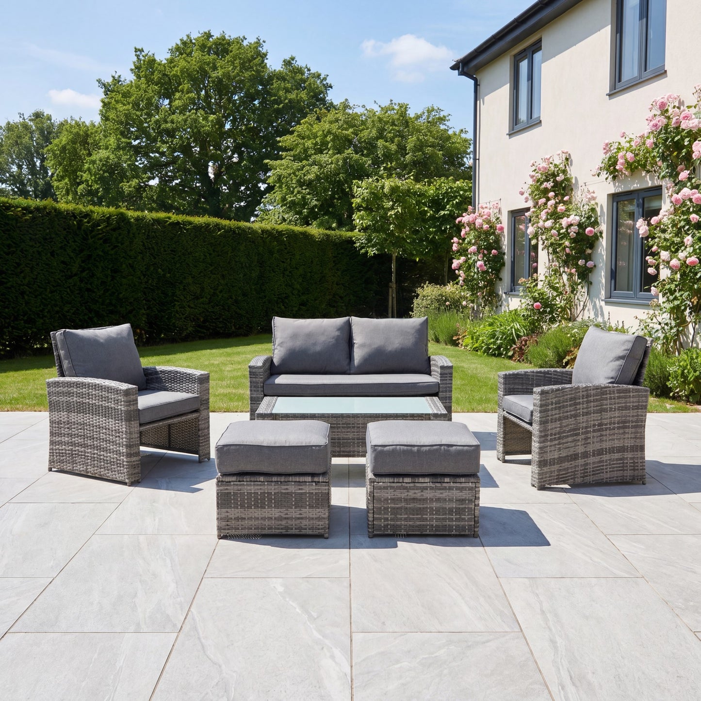 Dovera 6 Seat Rattan Patio Set - Grey