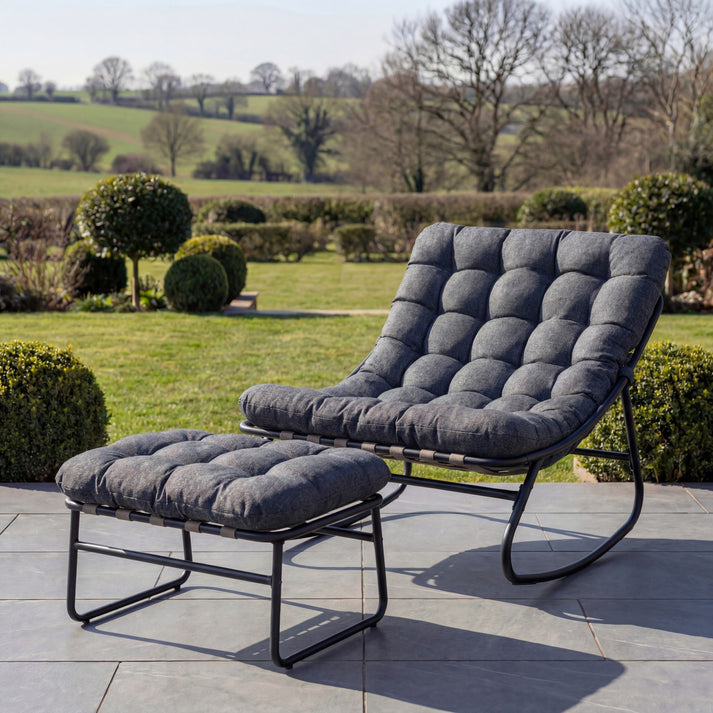 Adjustable Rocking Volcano Stool Solace Outdoor Rocking Chair + Stool - Grey – Comfy Egg
