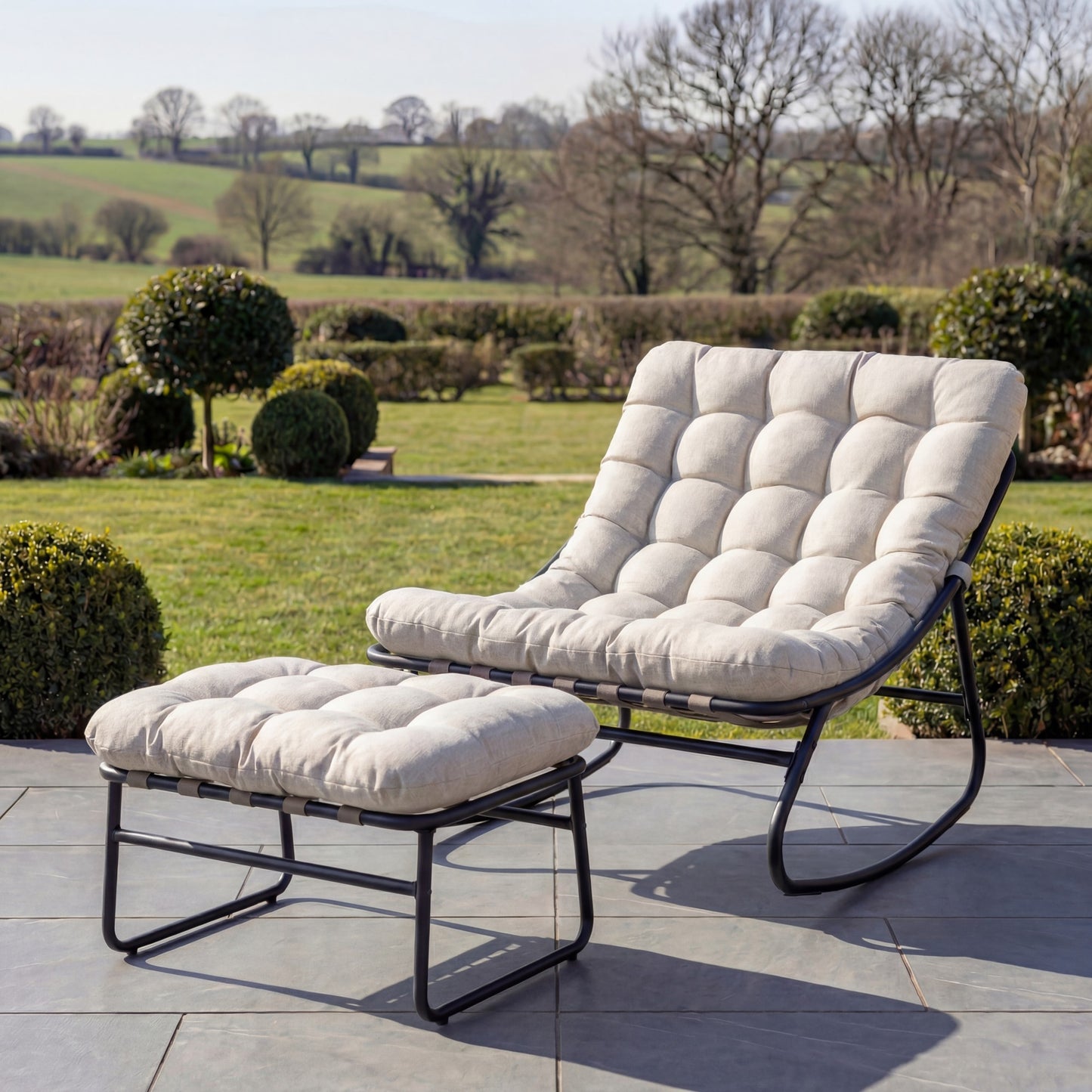 Solace Outdoor Rocking Chair + Stool - Beige