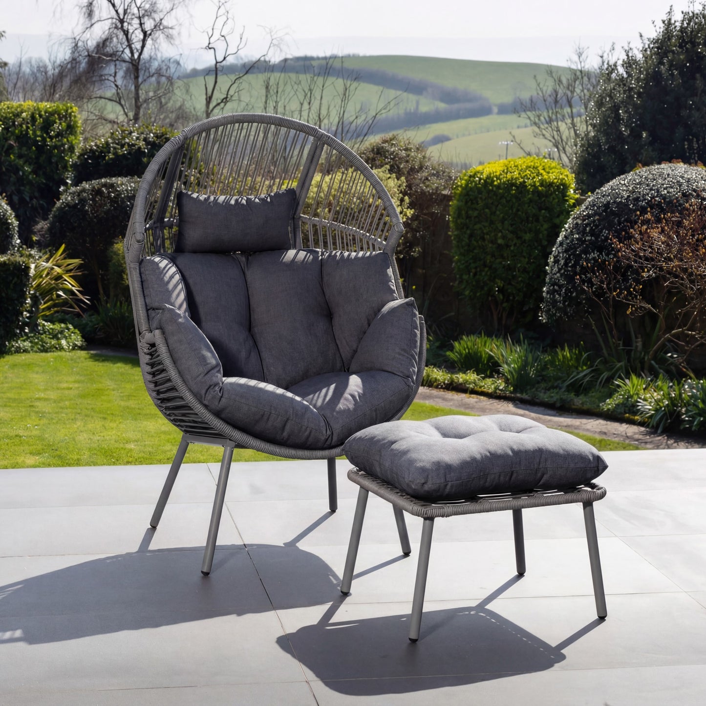 Nestara Standing Egg + Footstool - Dark Grey on Grey